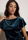 Asymmetric Ruched Velvet Top, Teal, large