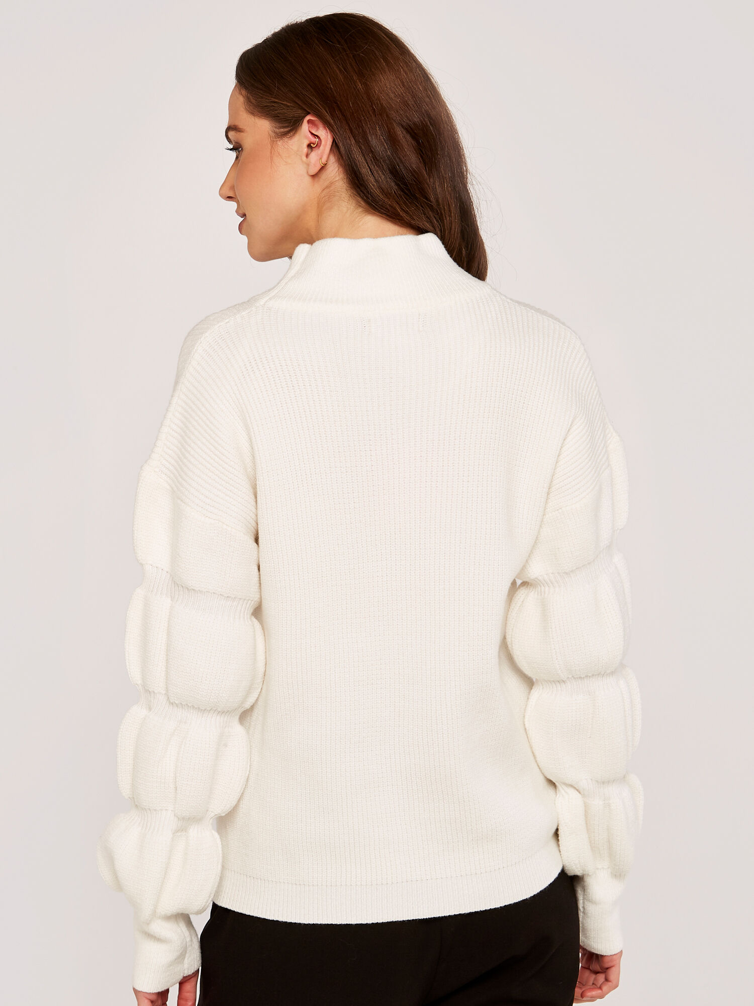 Mini Puff Sleeve Mock Neck Jumper Apricot Clothing