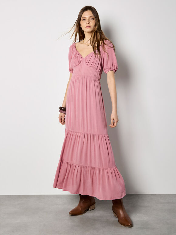 Crinkle Tiered Maxi Dress, Pink, large