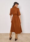 Linen Blend Utility Shirt Midi Dress, Brown, large