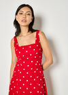 Linen Polka Dot Midi Dress, Red, large