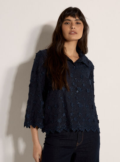 Applique Flowers Cropped Shirt