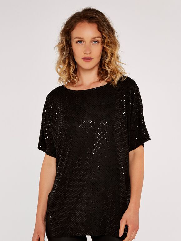 Mini Sequin Batwing Top | Apricot Clothing