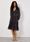 Polka Dot Chiffon Wrap Midi Dress, Black, large