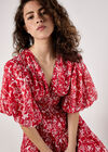 Rose Print Tiered Midi Dress, Red, large