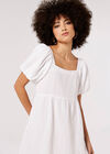 Puff Sleeve Mini Dress, White, large