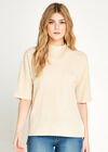 Soft Marl Mock Neck High Low Top, Stone, large