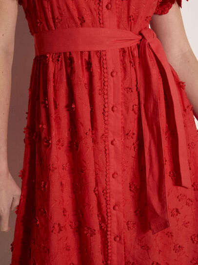 Cotton Floral Embroidered Midi Dress