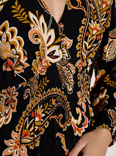 Crepe Folk Floral Midi Dress