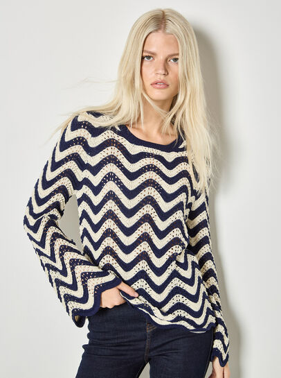 Stripe Waves Pointelle Knit Jumper