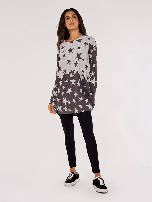 Gradient Stars Knitted Longline Top, Grey, large