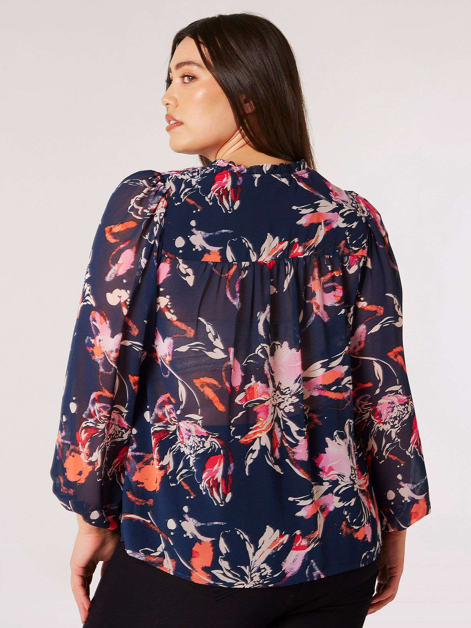 Curve Watercolour Floral Chiffon Blouse Apricot Clothing