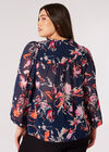 Curve Watercolour Floral Chiffon Blouse, Navy, large