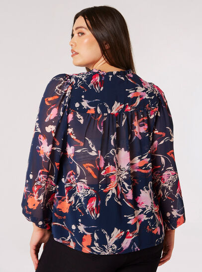 Curve Watercolour Floral Chiffon Blouse