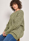 Curve Cable Knit Flecked Jumper, Khaki, large