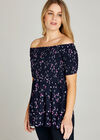 Navy Smock Butterfly Bardot Top, Navy, large