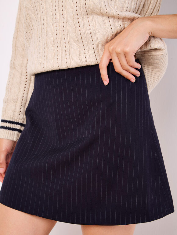 Pinstripe A-Line Skirt, Navy, large