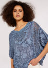 Embroidered Mesh Top, Navy, large