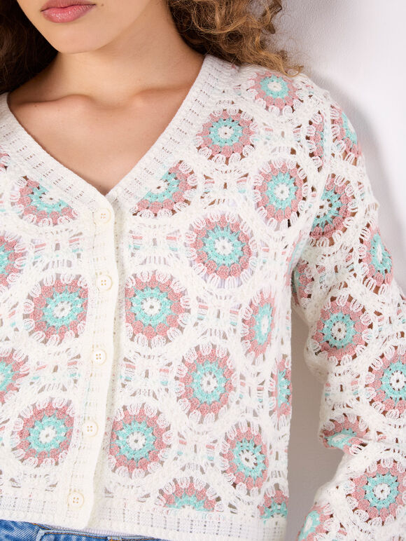 Crochet Circles Cardigan, Cream, large