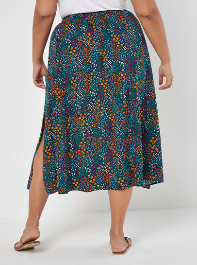 Curve Ditsy Floral Split Hem Midi Skirt