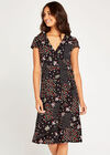 Black Patchwork Floral Wrap Dress, Black, large