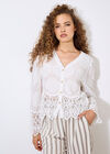Embroidered Daisies Lace Hem Top, White, large