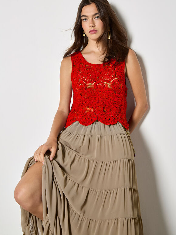 Chiffon Tiered Maxi Skirt, Stone, large