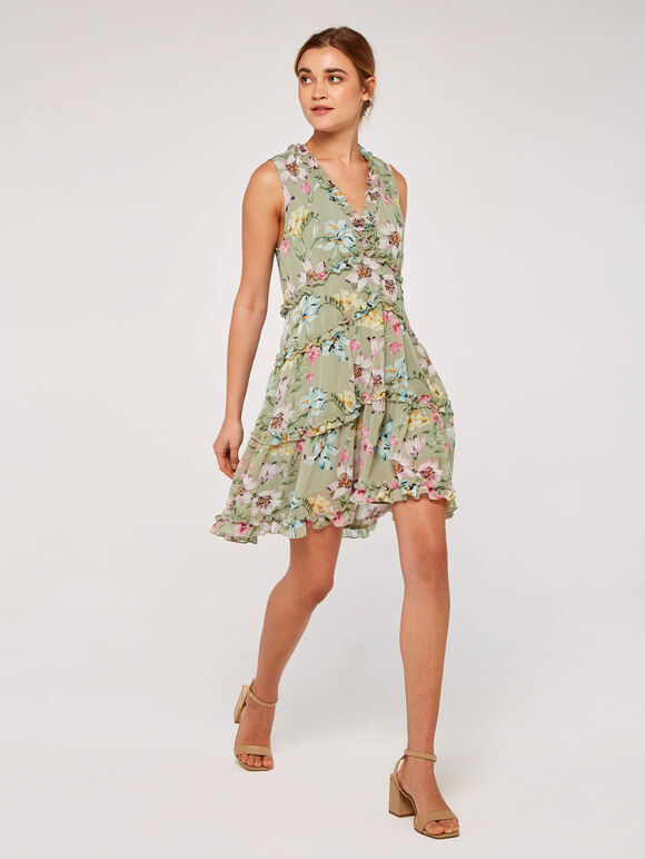Floral Tiered Ruffle Dress, Mint, large