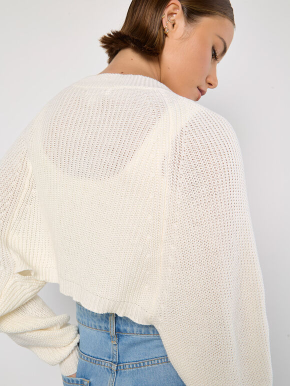 Batwing Cropped Cardigan, White, large