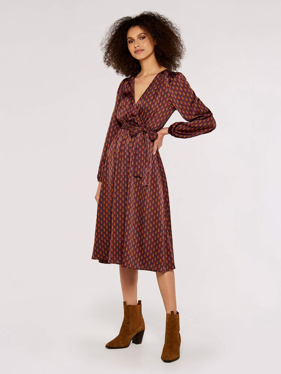 Teardrop Satin Midi Dress, Burgundy, large