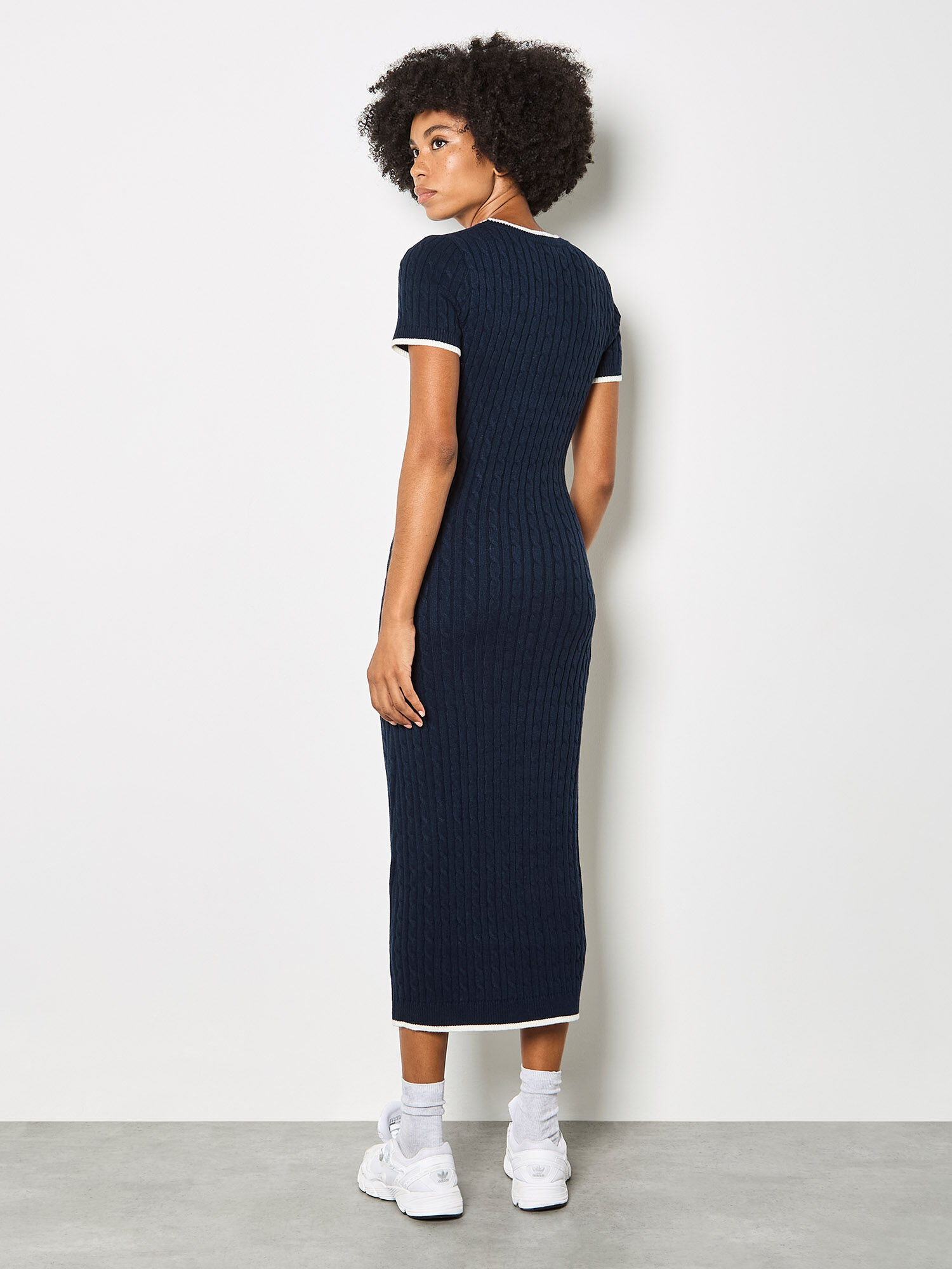 Cable Knit Contrast Trim Midi Dress | Apricot Clothing