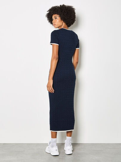 Cable Knit Contrast Trim Midi Dress