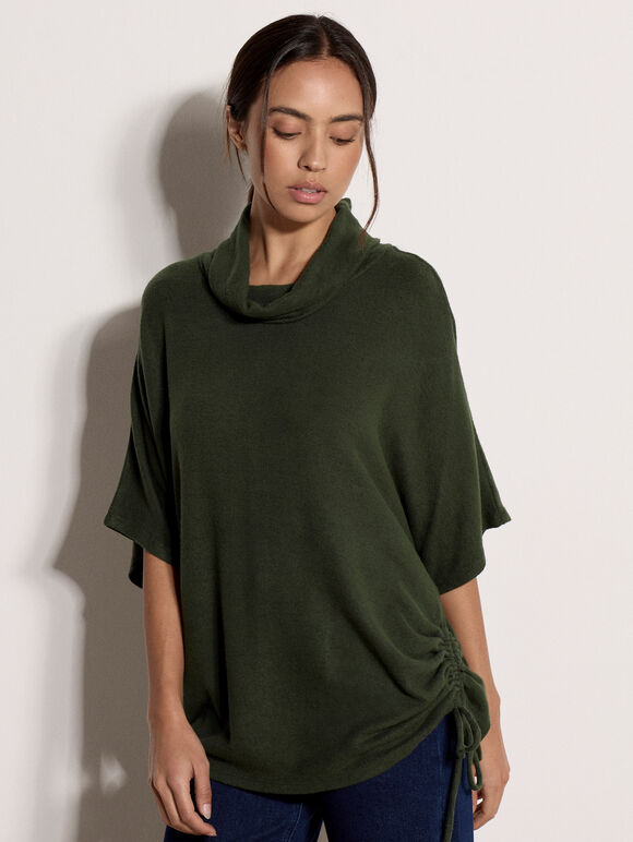 Roll Neck Oversized Top, Green, large