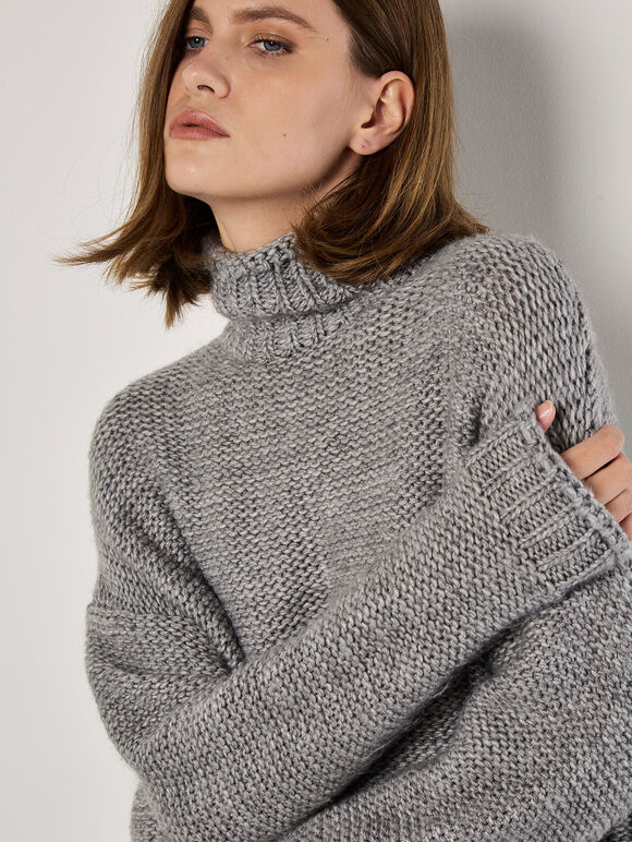 Oversized Chunky Knit Jumper, Grey, large