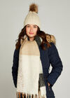 Knit Faux Fur Pom Pom Beanie, Stone, large