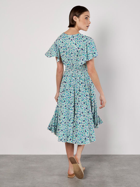 Watercolour Floral Midi Dress, Blue, large