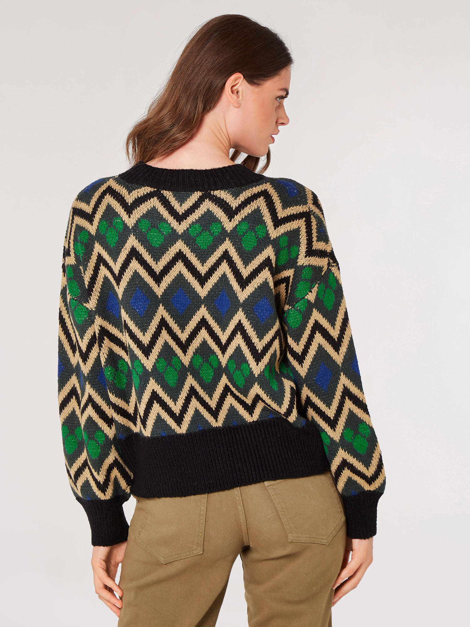 Geometric Chevron Jumper Apricot Clothing