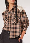 Crochet Detail Cropped Checked Shirt, Black, large