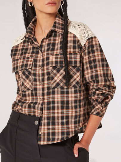 Crochet Detail Cropped Checked Shirt
