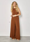 Cotton Blend Wide-Leg Jumpsuit, Rust, large