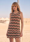 Chevron Crochet Shift Mini Dress, Khaki, large
