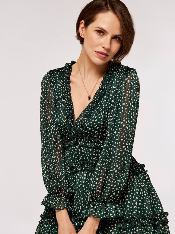 Textured Dot Ruffle Dress, Green, large