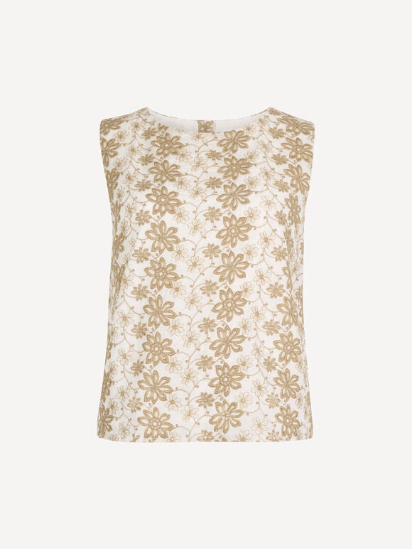 Floral Embroidered Shell Top, White, large