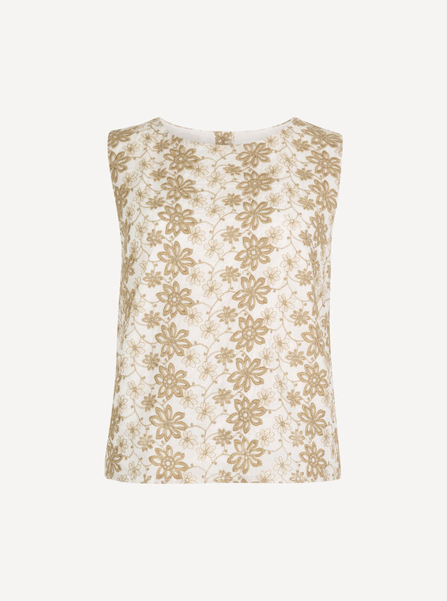 Floral Embroidered Shell Top, White, large