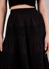 Crochet Panel Tiered Midi Skirt, Black, large