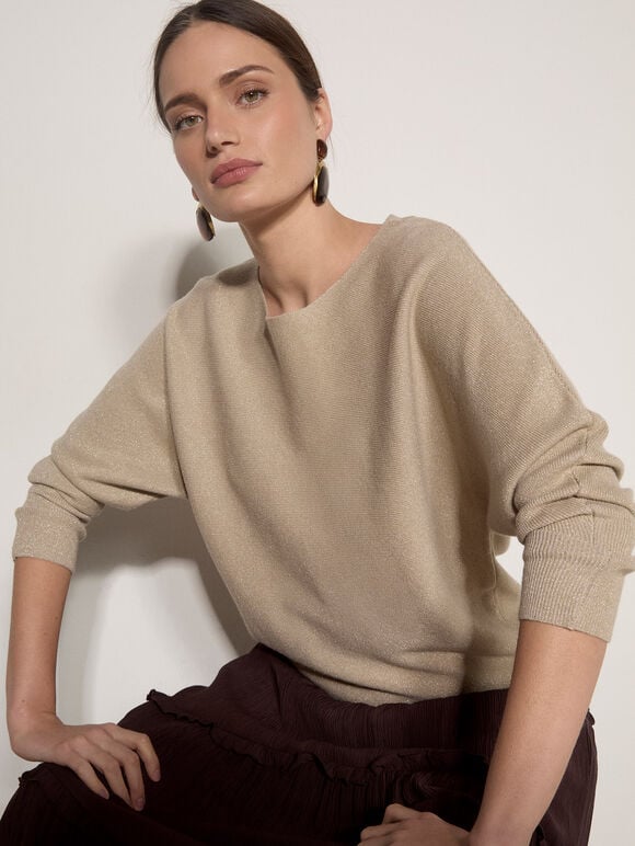 Metallic Ribbed Knit Jumper, Gold, large