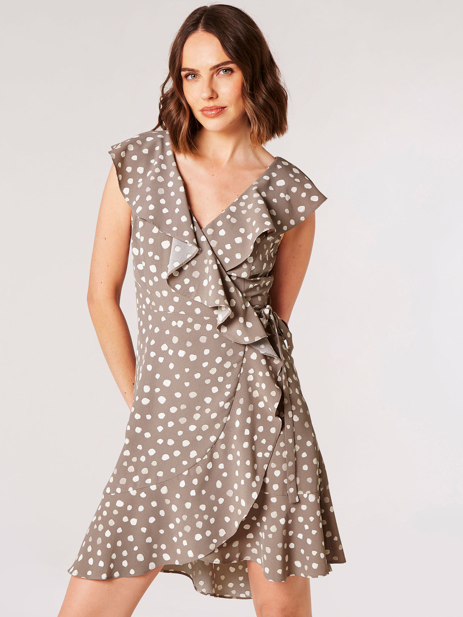 Polka dot wrap mini dress outlet