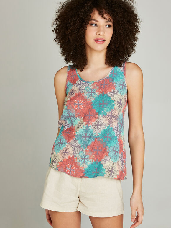 Grey Paisley Tile Sleeveless Top, Grey, large