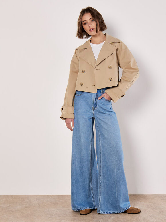 Cropped Trench Coat, Stone, large