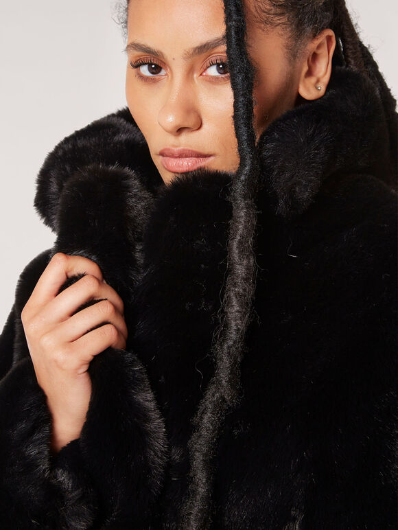 Short Opulent Fur Coat, Black, large